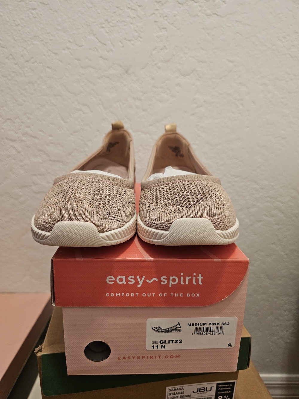 Easy Spirit Knit Slip-On Flat in Light Pink Beige